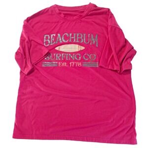SHEIN Womens Pink Beachbum Surfing Co Graphic Tee Small Short Sleeve T Shirt